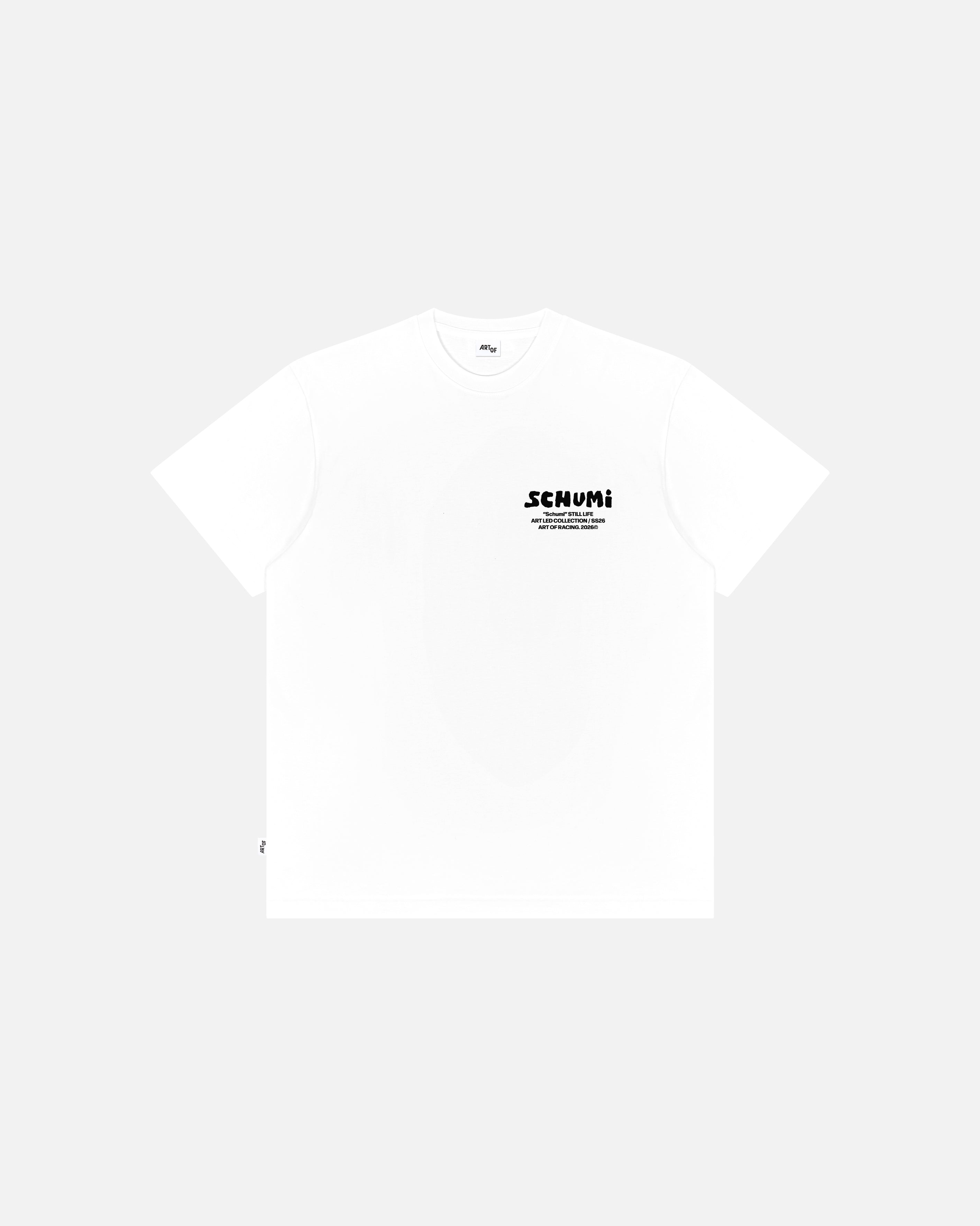 ART OF Schumi Still Life Tee | White Graphic Motor Racing T-shirt